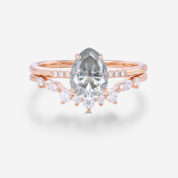 Pear Cut Gray Moissanite Engagement ring Bridal Set