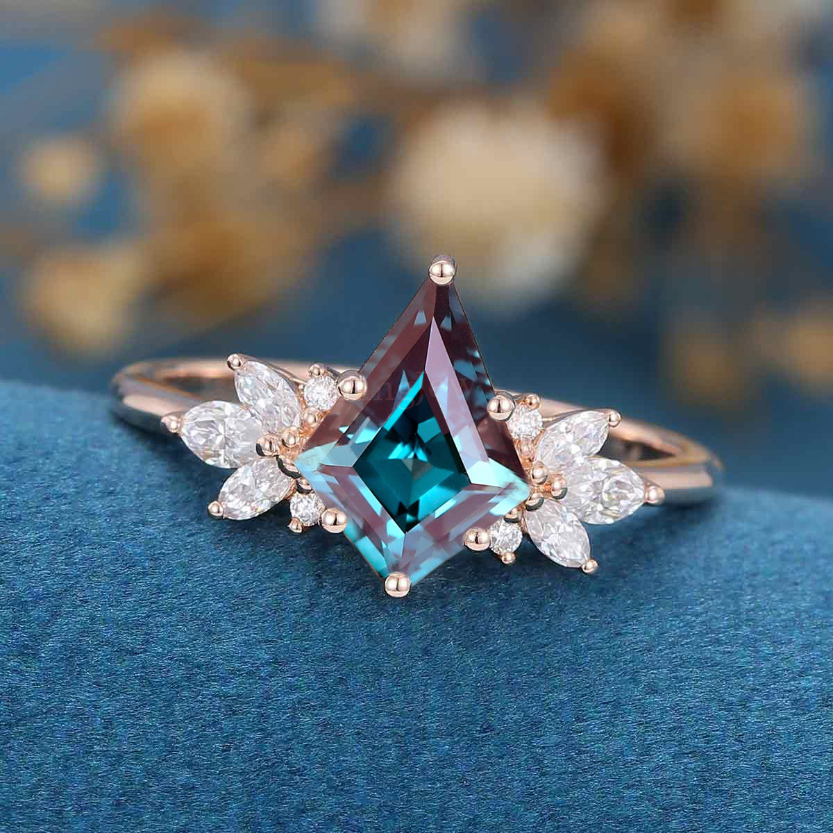 Kite Cut Alexandrite | Diamond  Engagement Ring
