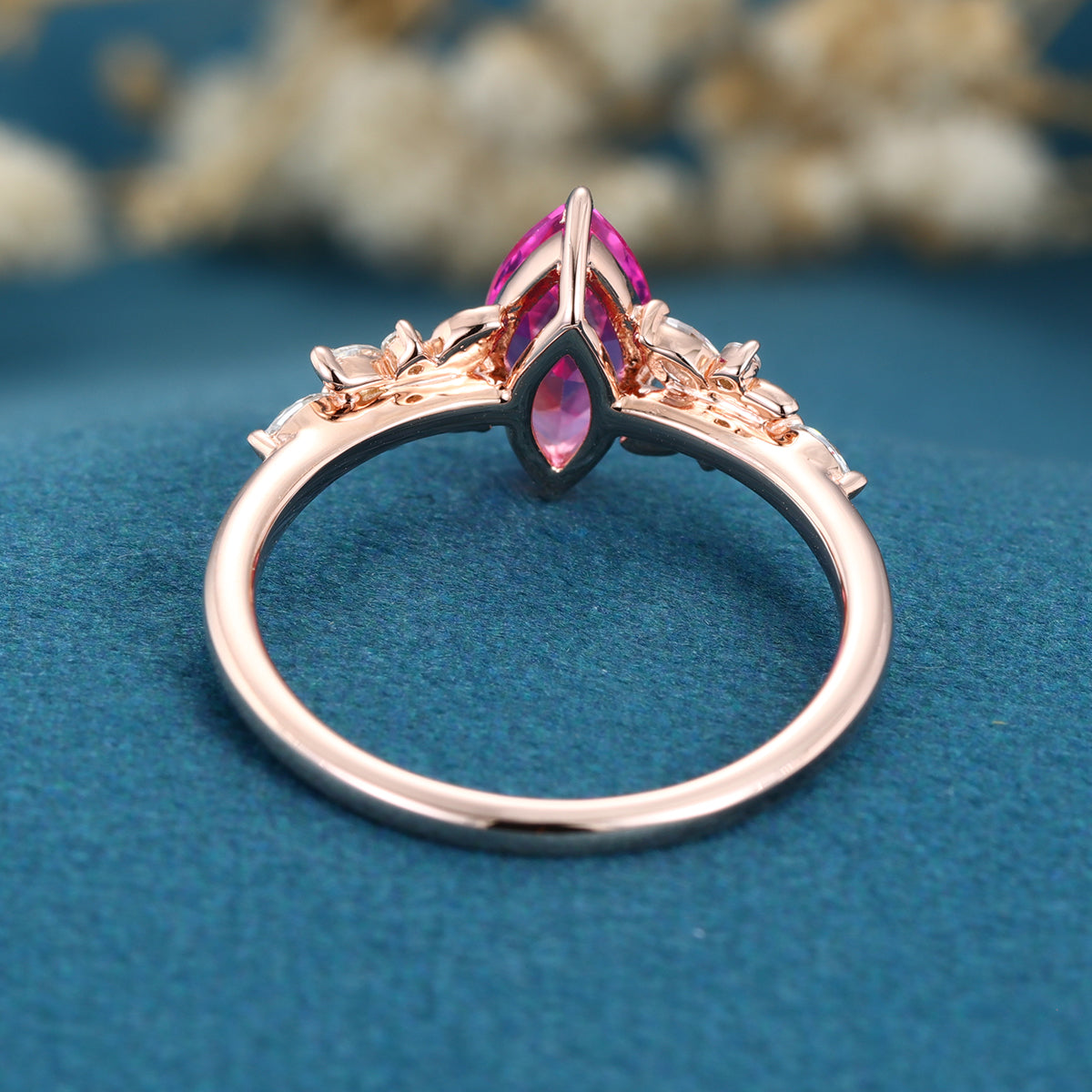 Marquise cut Lab Grown Pink Sapphire Solid Gold Engagement Ring