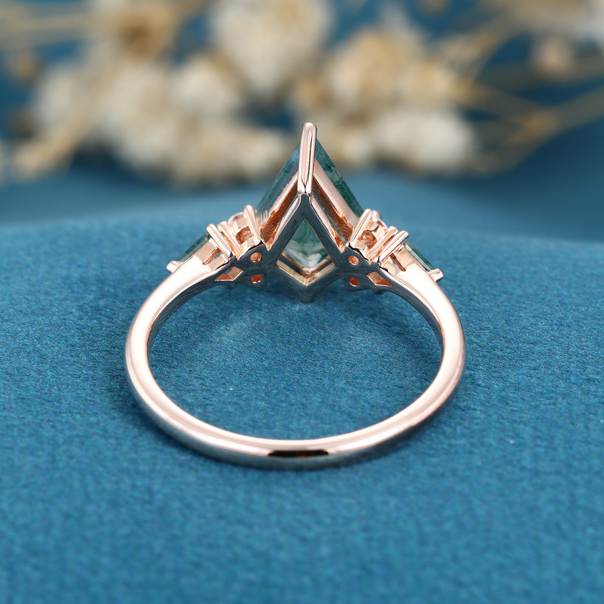 Kite cut Moss Agate Solid Gold Engagement Ring