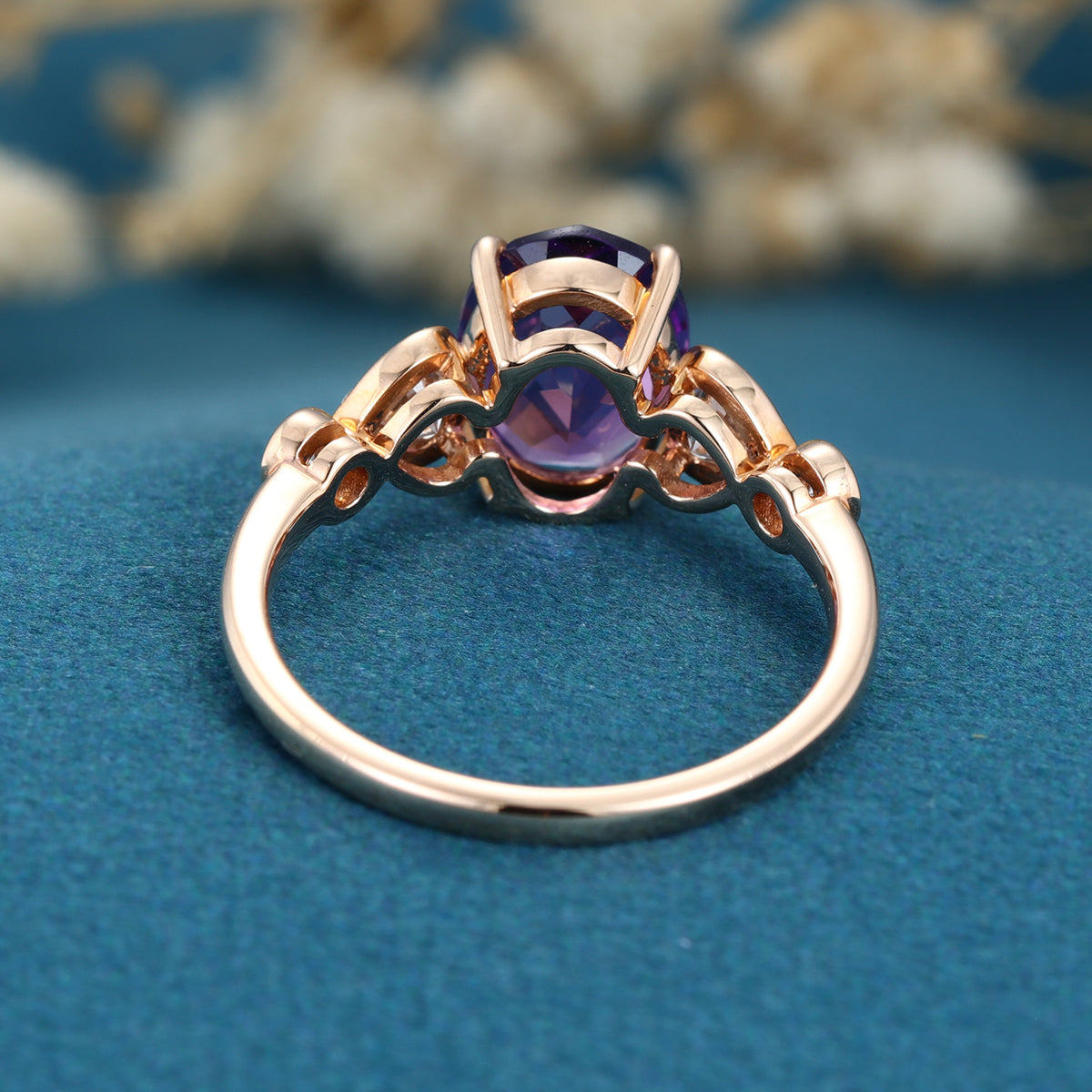 Oval cut Amethyst Solid Gold Engagement Ring