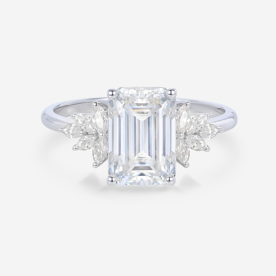6*9mm 2.0 Carat Emerald cut Moissanite Cluster Engagement Ring