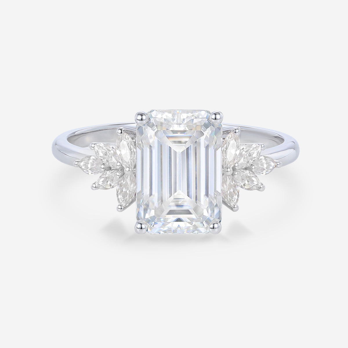6*9mm 2.0 Carat Emerald cut Moissanite Cluster Engagement Ring