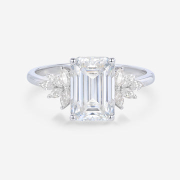 6*9mm 2.0 Carat Emerald cut Moissanite Cluster Engagement Ring