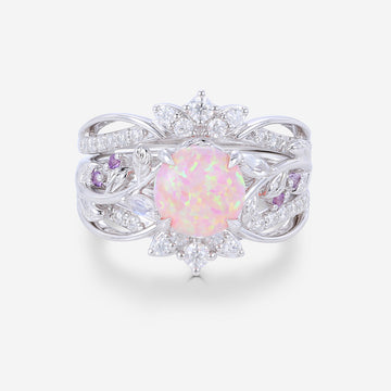 Round cut Lab Opal Wedding Bridal Set