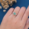 Oval Cut Natural Green Moss Agate Cluster Engagement Ring
