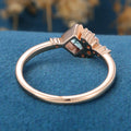 Princess Square  Cut Natural Green Moss Agate Cluster Engagement Ring