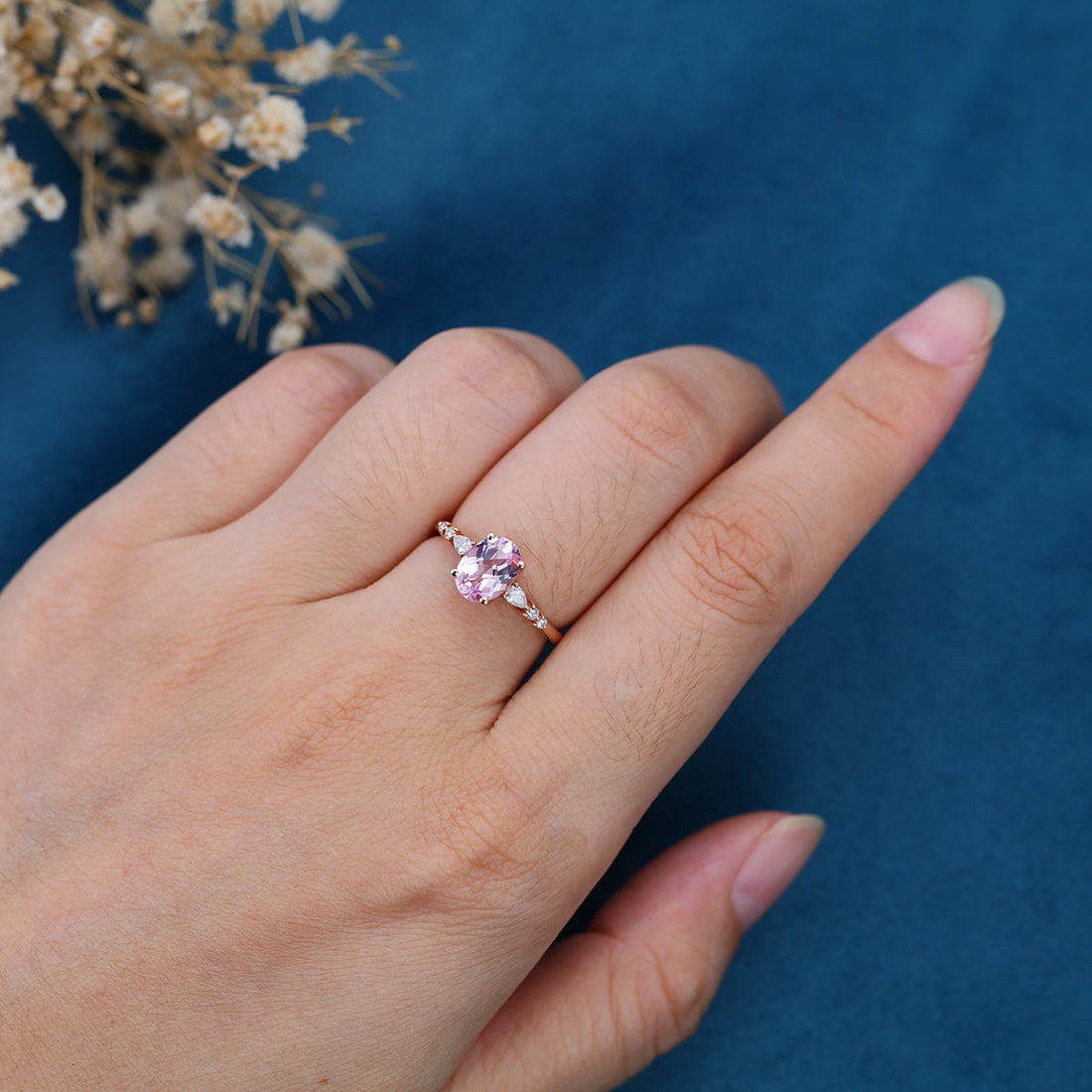 Oval cut Lab Grown Morganite Solid Gold Engagement Ring
