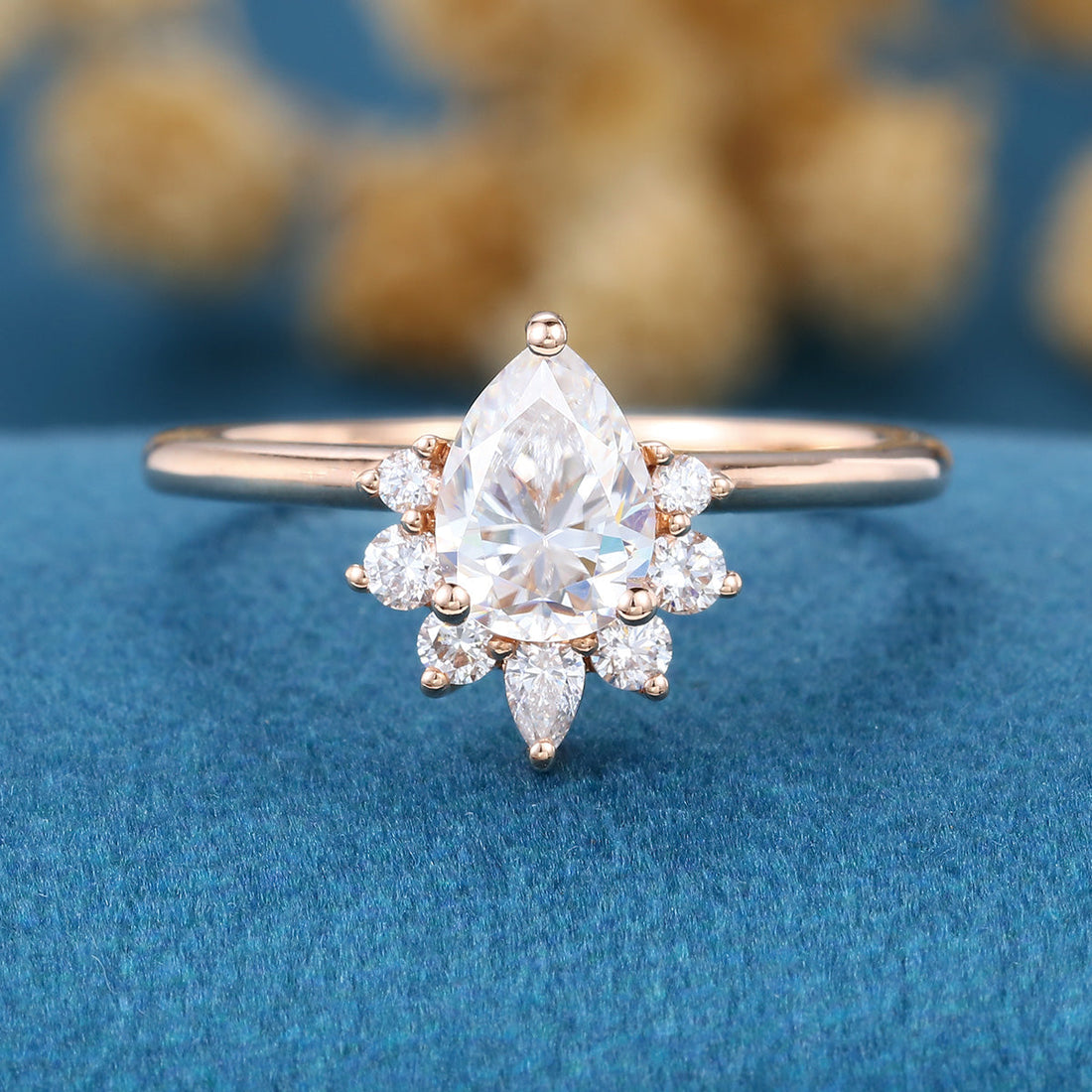 Pear cut Moissanite Halo Engagement ring