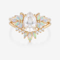 Pear cut Moissanite Cluster Opal Engagement ring Bridal Set