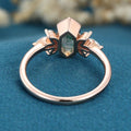 Bezel setting Hexagon cut Moss agate Solid Gold Engagement Ring