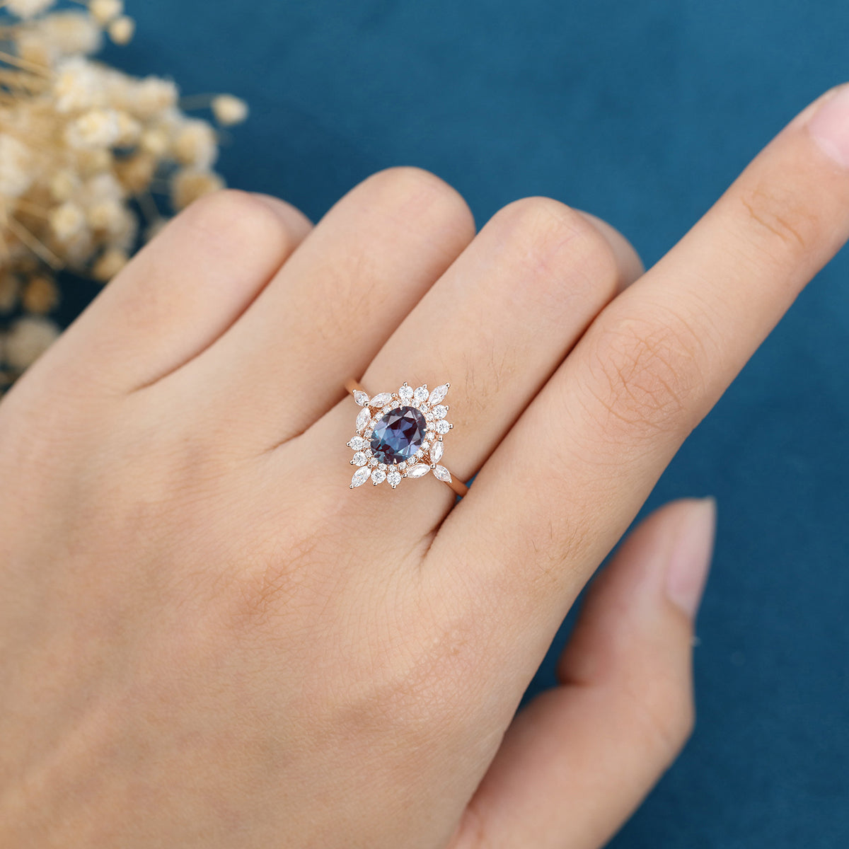 Oval cut Alexandrite Engagement ring