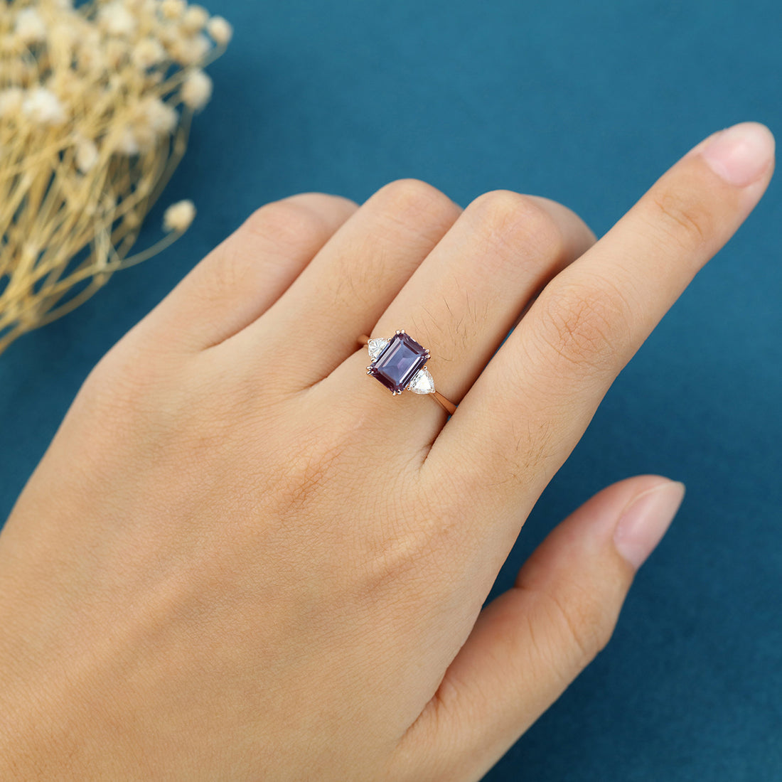 2.0Carat Emerald Cut Alexandrite Engagement Ring