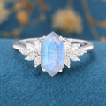 Long Hexagon Cut Labradorite Cluster Engagement Ring