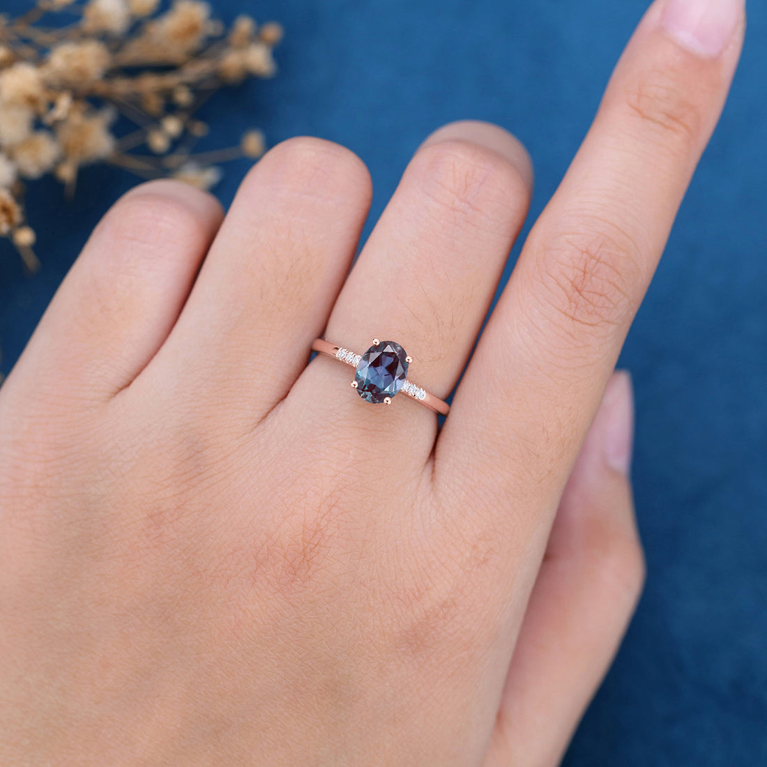 Oval cut Lab Alexandrite | Diamond Engagement ring