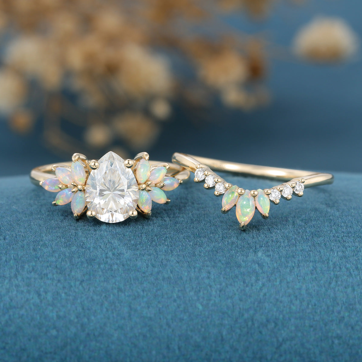 Copy of Pear cut Moissanite Cluster Engagement ring Bridal Set