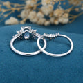 1.5 Carat Oval cut Moonstone Cluster Engagement ring Bridal Set