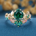 Round cut Lab Emerald  + Pink Sapphire | Emerald Wedding bridal set