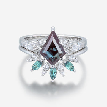 1.3 Carat Kite Cut Lab Alexandrite Wedding bridal set