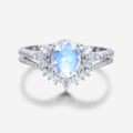 1.5 Carat Oval cut Moonstone Cluster Engagement ring Bridal Set