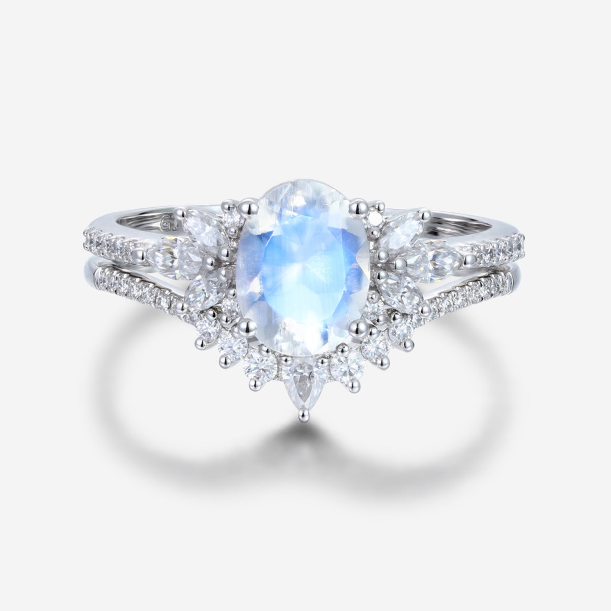 1.5 Carat Oval cut Moonstone Cluster Engagement ring Bridal Set
