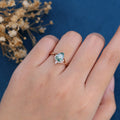 Pear Cut Natural Green Moss Agate Cluster Engagement Ring