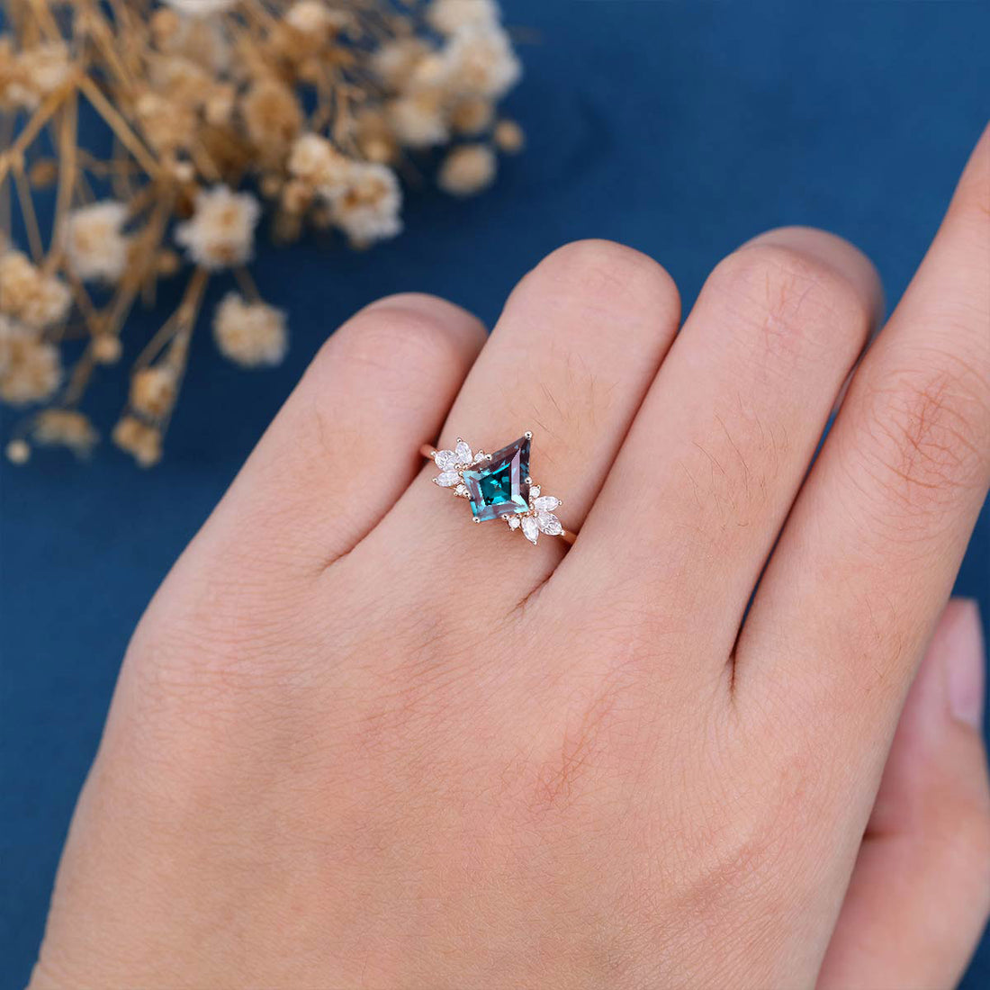 Kite Cut Alexandrite | Diamond  Engagement Ring