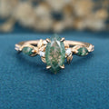 Nature Inspired Marquise cut Moss Agate Solid Gold Engagement Ring