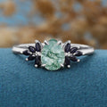 Pear Cut Natural Green Moss Agate Cluster Engagement Ring
