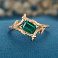 Nature Inspired Emerald cut Lab grown Emerald Solid Gold Engagement Ring