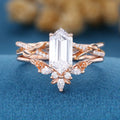 Long Hexagon cut Lab-Grown Diamond Wedding Bridal Set