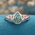 Nature Inspired Pear cut Moss Agate Solid Gold Engagement Ring