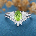 Pear cut Olivine Cluster Engagement ring Bridal Set