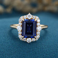 Emerald cut Lab Blue Sapphire Solid Gold Engagement Ring
