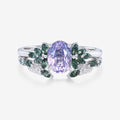 Vintage Oval cut Lavender Amethyst  + Moss agate Wedding Bridal Set