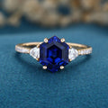 Hexagon cut Lab Blue Sapphire Solid Gold Engagement Ring