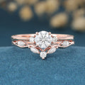 Round cut Moissanite Engagement ring White gold Diamond Wedding Bridal Set