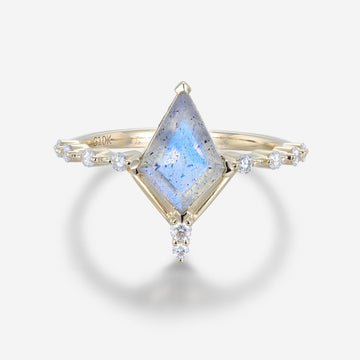 Kite Cut Labradorite Yellow Gold Engagement Ring