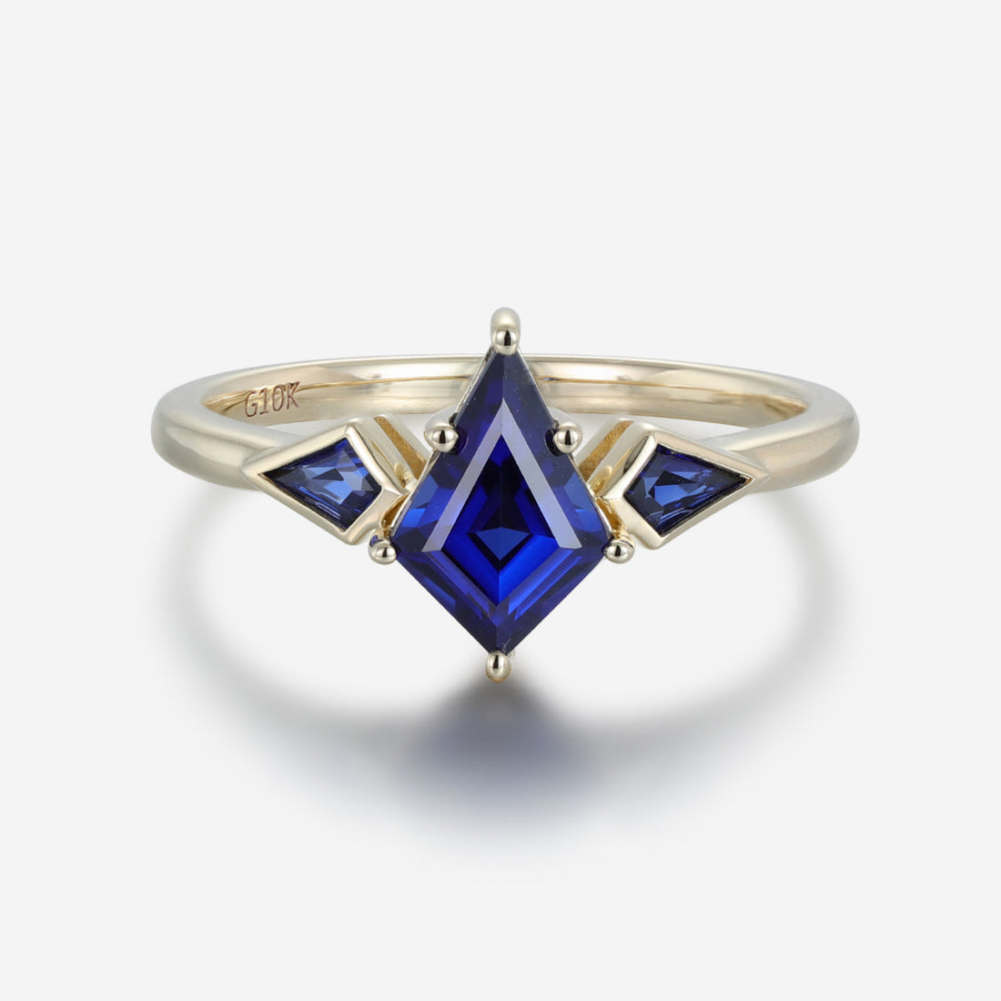 Kite Cut Lab Sapphire Yellow Gold Engagement Ring