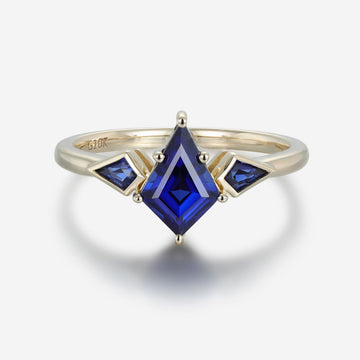 Kite Cut Lab Sapphire Yellow Gold Engagement Ring