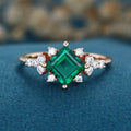 Princess cut Lab grown Emerald Solid Gold Engagement Ring