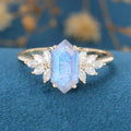 Long Hexagon Cut Labradorite Cluster Engagement Ring