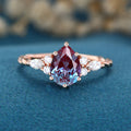 Pear cut  Lab Alexandrite Solid Gold Engagement Ring