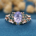 Vintage Oval cut Lavender Amethyst  + Moss agate Wedding Bridal Set