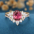 Oval cut Tourmaline Cluster Engagement ring Bridal Set
