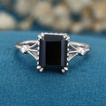Emerald cut Black Onyx Solid Gold Engagement Ring