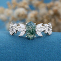 Long Hexagon cut Moss Agate Gold Engagement Ring