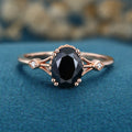 Oval cut Black Onyx Solid Gold Engagement Ring