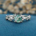 Nature Inspired Round cut Moss Agate Solid Gold Engagement Ring