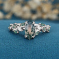 Nature Inspired Marquise cut Moss Agate Solid Gold Engagement Ring